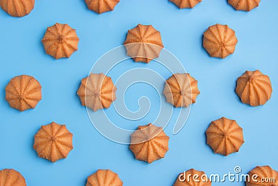 Cookies on blue background. Top view. Stock Photo