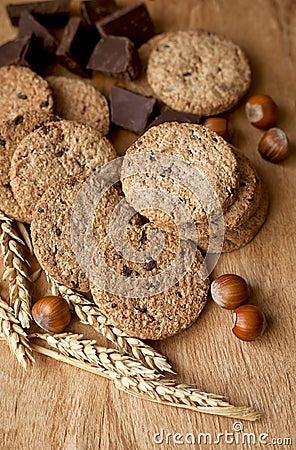 Cookies and chocolate with hazelnuts Stock Photo