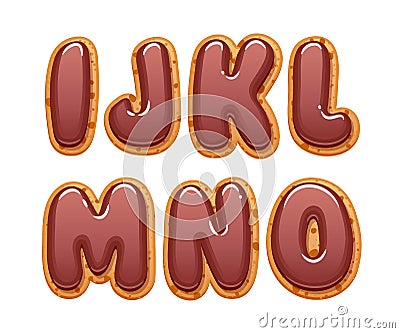 Cookies with chocolate icing abc letters set. Vector Illustration