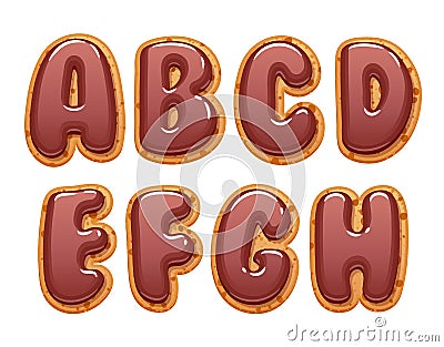 Cookies with chocolate icing abc letters set. Vector Illustration