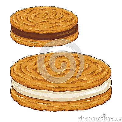 Cookies With Chocolate And Vanilla Cream Sandwich Vector Illustration