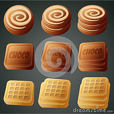 Cookies, chocolate and waffles Vector Illustration