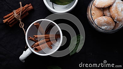 Cookies with cinnamon. Flat lay. Top view. Stock Photo