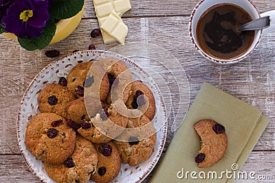 Cookies with cranberrys and white chocolate Stock Photo