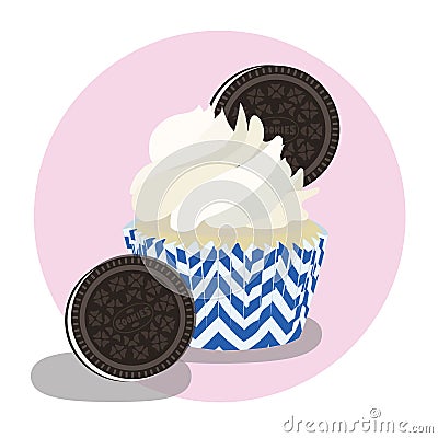 Cookies and Cream Cupcakes with Milk Frosting Vector Illustration