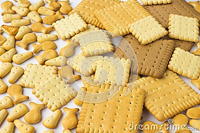 Cookies of different shapes on white background. Closeup Stock Photo