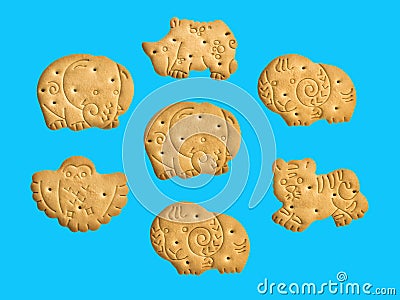 Cookies in the form of funny animals, good fun for children_ Stock Photo