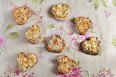 Cookies heart shaped made of nuts and honey Stock Photo