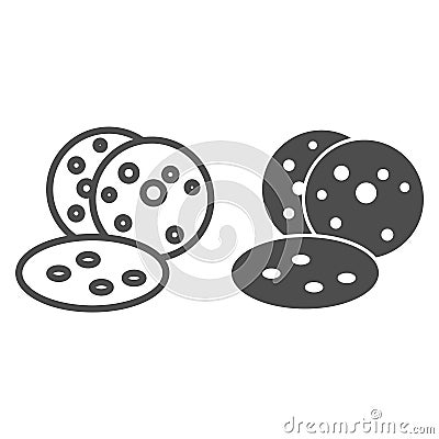 Cookies line and solid icon. Dessert bakery biscuits illustration isolated on white. Sweet chocolate pastry outline Vector Illustration