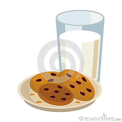cookies and milk in glass breakfast Vector Illustration