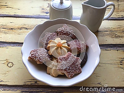 Cookies with nuts, jam and chocolates ... Stock Photo