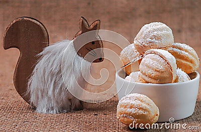 Cookies nuts and squirrel Stock Photo