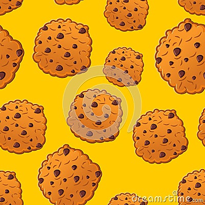 Cookies pattern. Biscuit with chocolatet Drops ornamen. Cookie t Vector Illustration