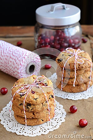 Cookies and red and white twine spool Stock Photo