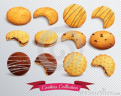 Cookies Transparent Set Vector Illustration