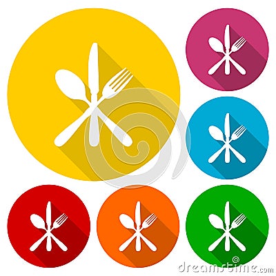 Cookin, kitchen, restaurant icons set with long shadow Vector Illustration