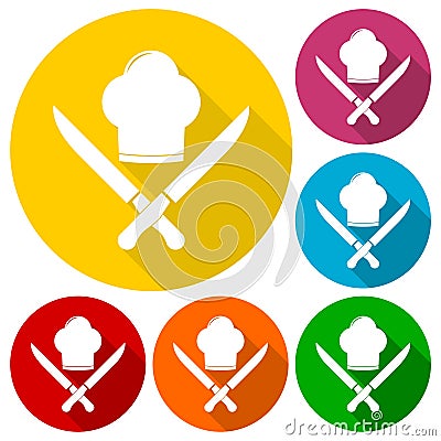 Cookin, kitchen, restaurant icons set with long shadow Vector Illustration