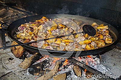 Cooking of an authentic paella in Valencia, Spain Stock Photo