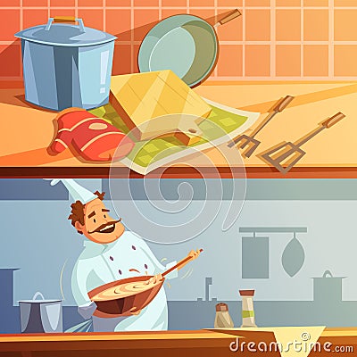 Cooking Banners Set Vector Illustration