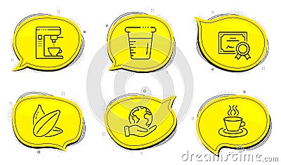 Cooking beaker, Coffee maker and Sunflower seed icons set. Tea cup sign. Water, Tea machine, Vegetarian food. Vector Vector Illustration