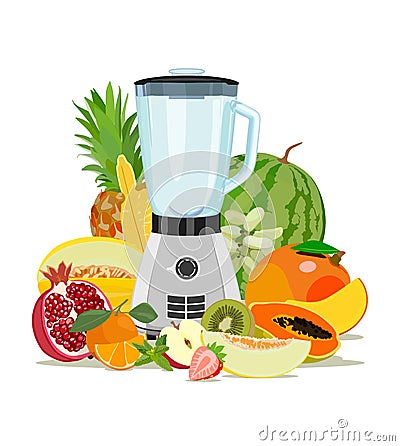 Cooking blender and fruit. Healthy eating. Fruits. Smoothies. Vector illustration Vector Illustration