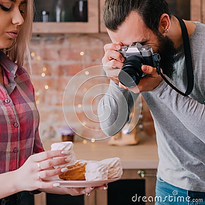 Cooking blog hobby lifestyle man woman dessert Stock Photo