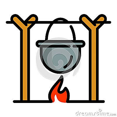 Cooking campfire icon, outline style Vector Illustration