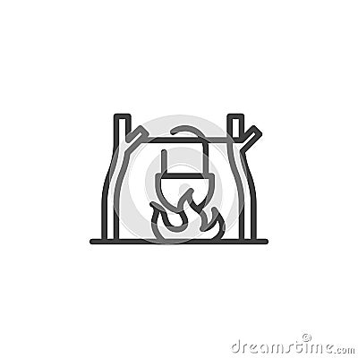 Cooking on a campfire line icon Vector Illustration