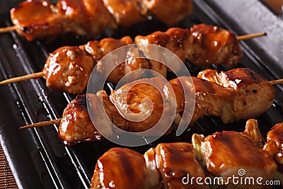 Cooking chicken yakitori of grilled. closeup horizontal Stock Photo