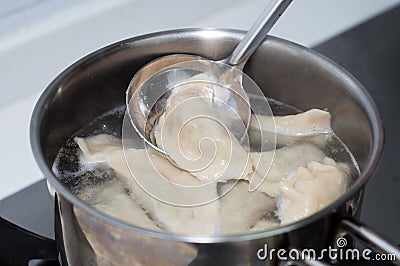 Cooking Chinese dumpling Stock Photo