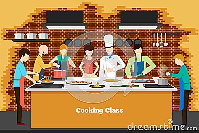 Cooking class in kitchen Vector Illustration