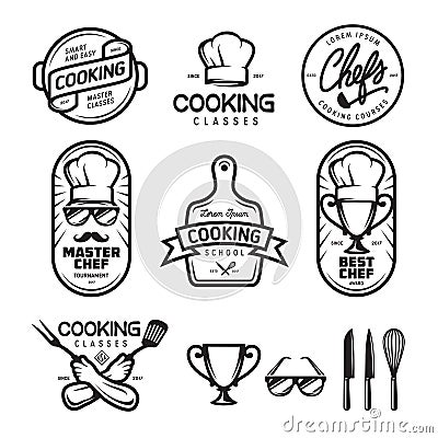 Cooking classes labels set. Vector vintage illustration. Vector Illustration