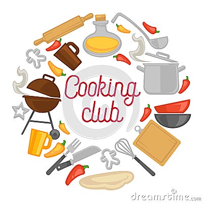 Cooking club chef kitchenware icons vector poster Vector Illustration