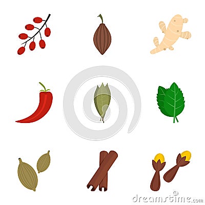 Cooking condiment icon set, flat style Vector Illustration