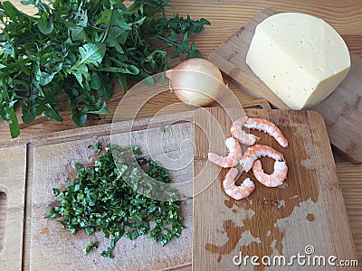 Cooking dandelion shrimp cheese rolls Stock Photo