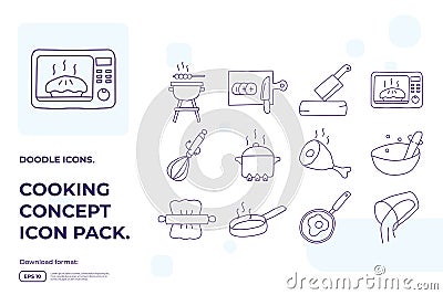 cooking doodle icons set. stroke line sign symbol vector illustration Vector Illustration