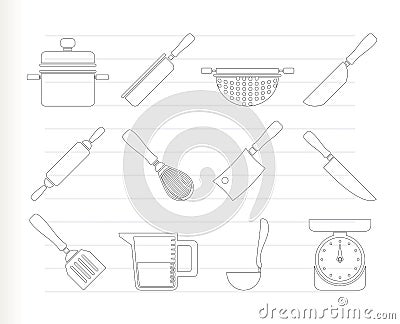 Cooking equipment and tools icons Vector Illustration