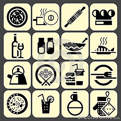 Cooking food icons set black Vector Illustration