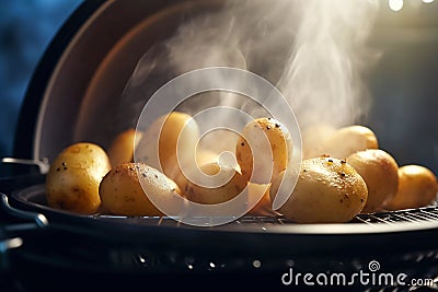 Cooking grilled potatoes at home in air fryer. Close-up photography healthy food. Generative AI Stock Photo