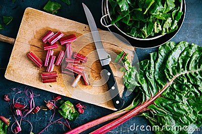 Cooking healthy swiss chard Stock Photo