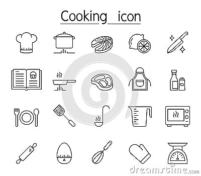 Cooking icon set in thin line style Vector Illustration