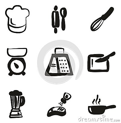 Cooking Icons Freehand Fill Vector Illustration