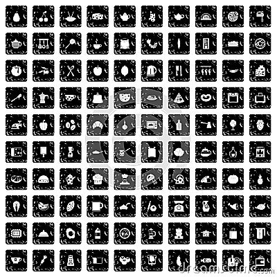 100 cooking icons set, grunge style Vector Illustration