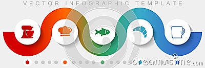 Cooking infographic vector template with icon set, miscellaneous icons such as mixer, chef hat, fish, cake and cup for webdesign Vector Illustration