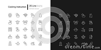 Cooking instruction linear icons set for dark and light mode Vector Illustration
