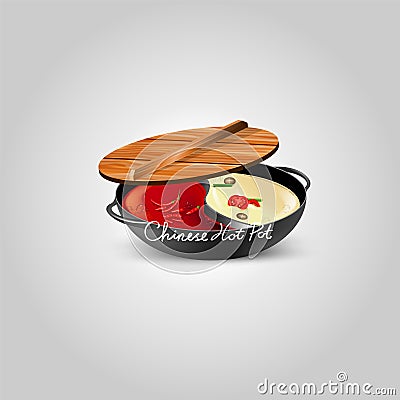 Chinese Hot Pot with delicious food Vector Illustration
