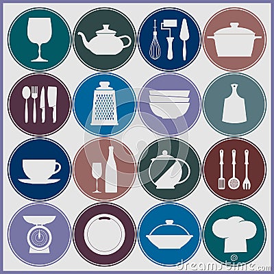 Cooking and kitchen dishes icons Vector Illustration