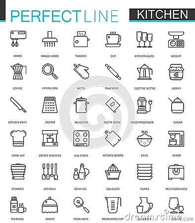 Cooking and kitchen thin line web icons set. Outline stroke icon design. Vector Illustration