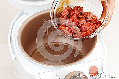 Cooking meat in Multicooker Stock Photo