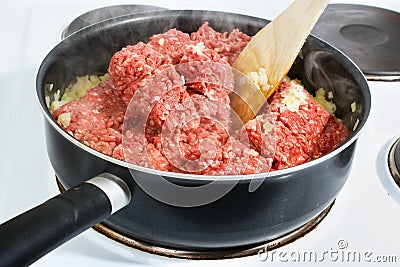 Cooking minced meat Stock Photo